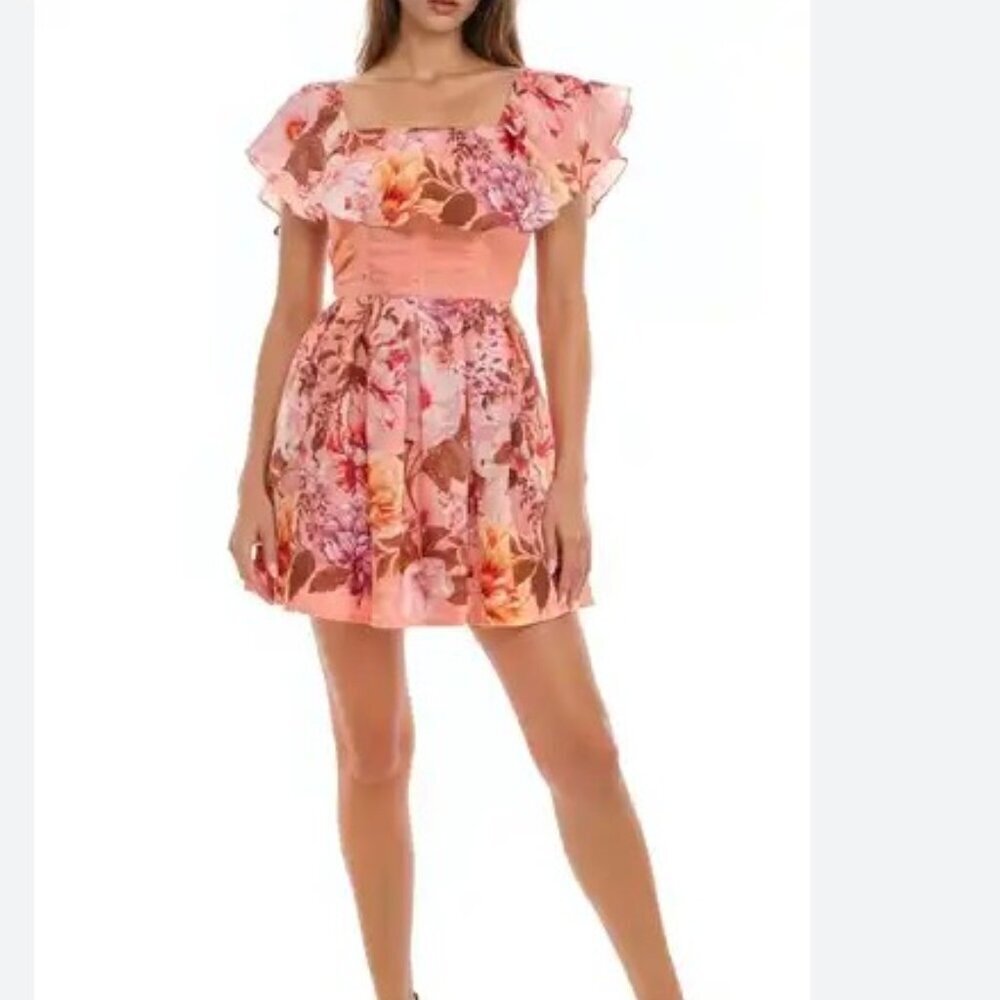 Socialite Floral Ruffle Smocked Mini Dress – Size M – NWOT